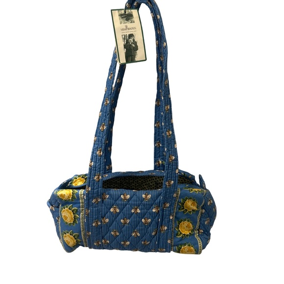 Y2K Vera Bradley Blue Bee Yellow Roses Flowers Barrel Satchel Bag Purse - Picture 5 of 12